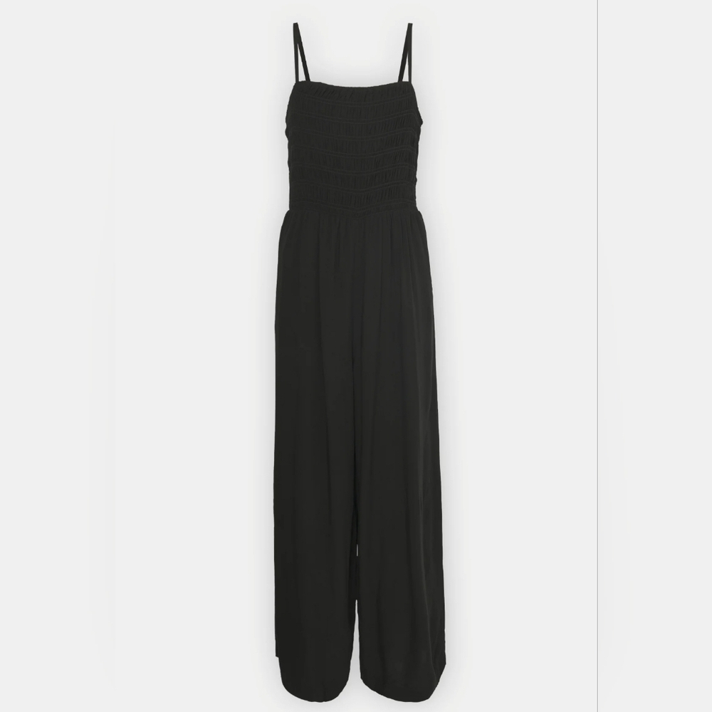 GAP Linen-Blend Smocked Jumpsuit Black